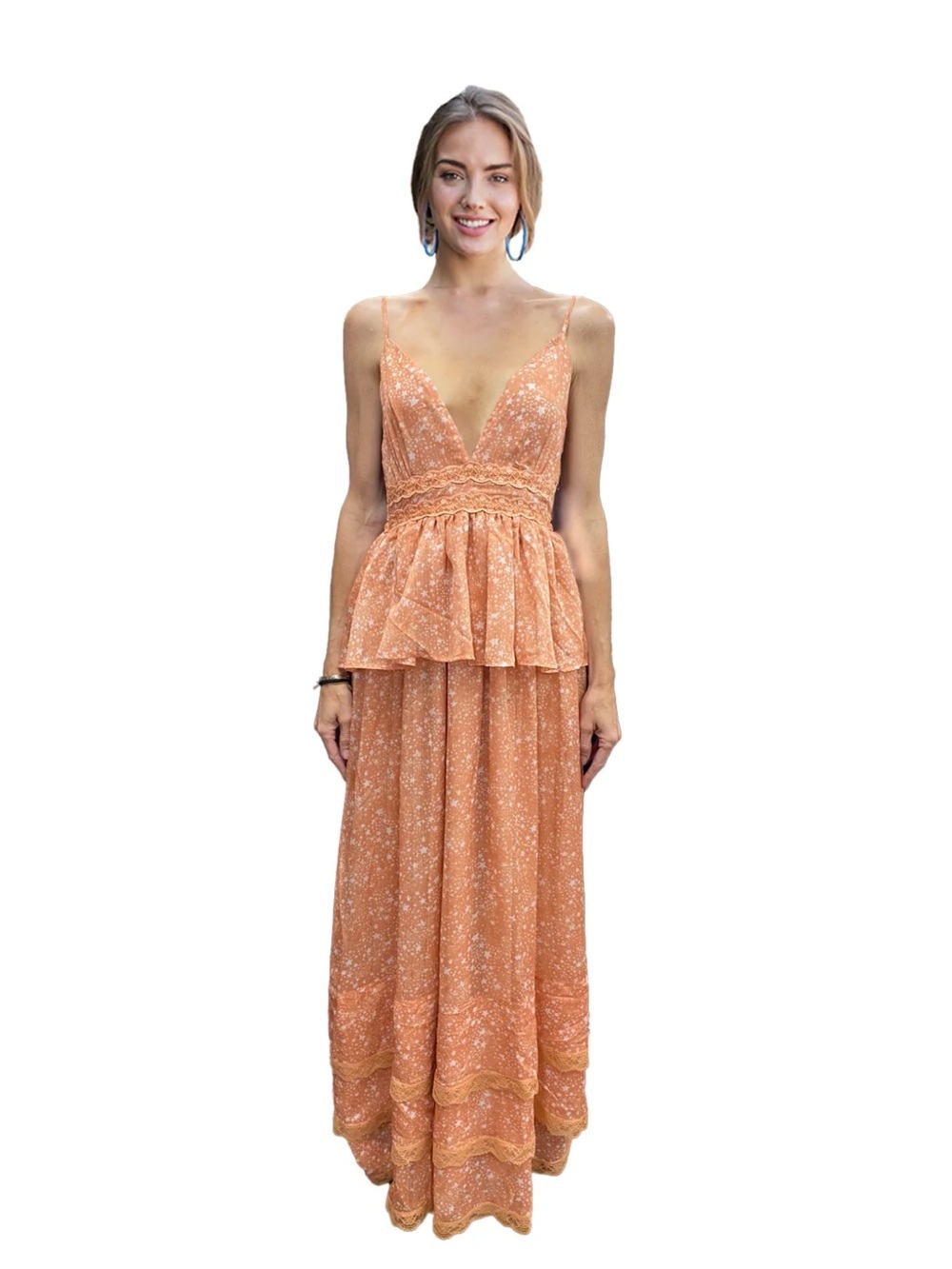 BTFL-Life REVOLVE Spaghetti-Strap Peach Maxi Dress with Peplum Waist